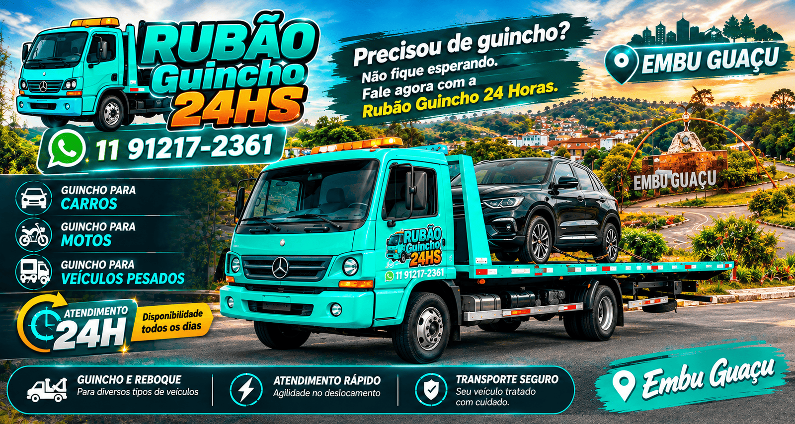 Rubão Guincho 24 Horas em Embu-Guaçu e Região - Atendimento 24 Horas para Carros, Motos e Veículos Pesados - Ligue ou chame no WhatsApp (11) 91217-2361
